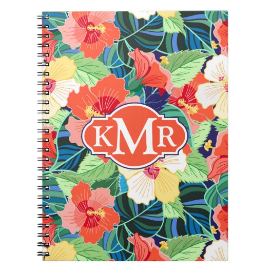 Buntes Monogramm des Hibiskus-Muster-| Notizblock (Vorderseite)