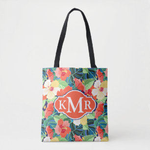 Buntes Monogramm des Hibiskus-Muster- Tasche