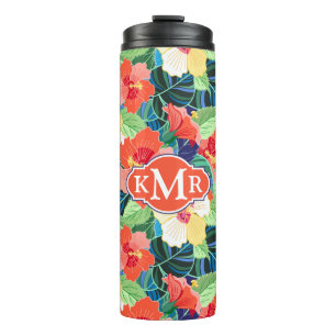 Buntes Monogramm des Hibiskus-Muster-  Thermosbecher