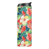 Buntes Monogramm des Hibiskus-Muster-| Thermosbecher (Nach links gedreht)