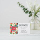Buntes Monogramm des Hibiskus-Muster-| Visitenkarte (Stehend Vorderseite)