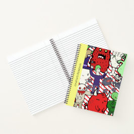 Buntes Monogramm gruseliger Cartoon-Vampir Rot grü Notizblock