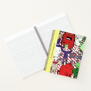 Buntes Monogramm gruseliger Cartoon-Vampir Rot grü Notizblock