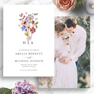 Buntes monogrammiertes Foto Save The Date
