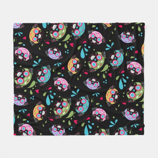 Buntes Mops-Zuckerschädel-Muster Fleecedecke (Vorderseite (Horizontal))