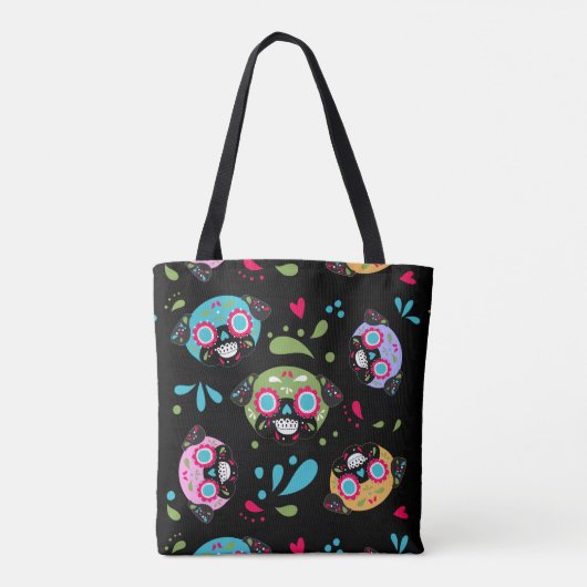 Buntes Mops-Zuckerschädel-Muster Tasche (Rückseite)