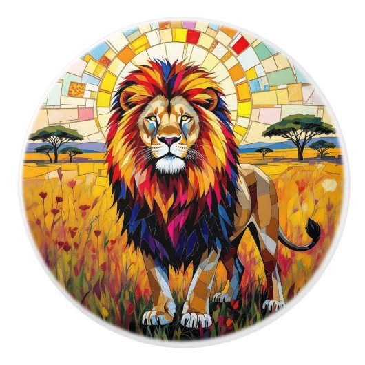 Buntes Mosaik-Löwe Keramikknauf (Vorderseite)