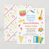 Buntes Musik-Instrument-Kindergeburtstag-Party Einladung (Vorne/Hinten)