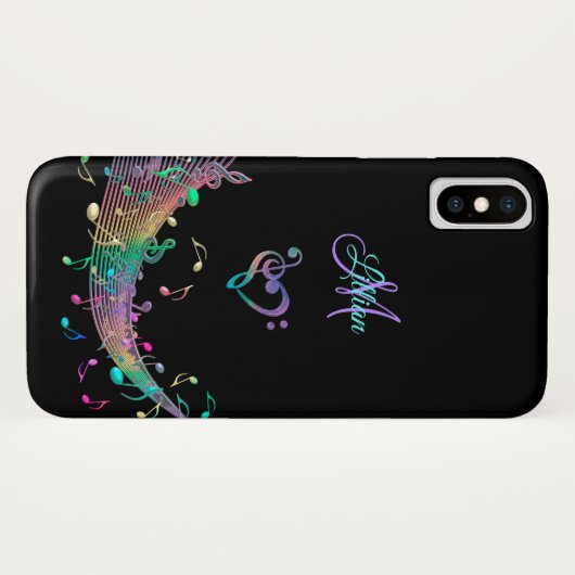 Buntes Musiknotenn Clef-Herz-Monogramm Case-Mate iPhone Hülle (Rückseite (Horizontal))