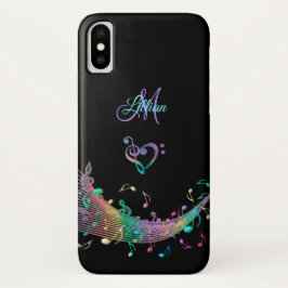 Buntes Musiknotenn Clef-Herz-Monogramm iPhone X Hülle