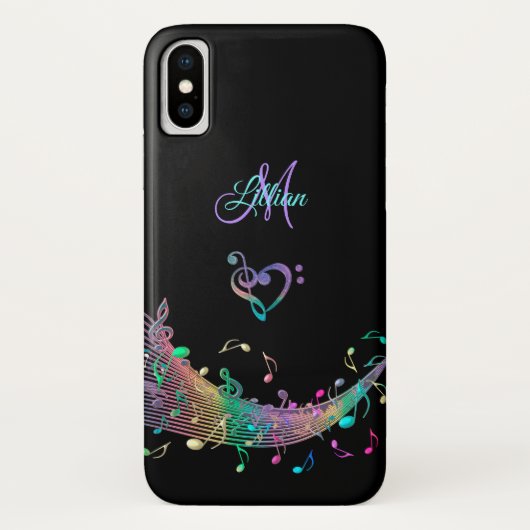 Buntes Musiknotenn Clef-Herz-Monogramm Case-Mate iPhone Hülle (Rückseite)