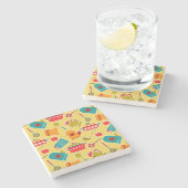 Buntes Muster der Küchengeräte Steinuntersetzer (Seitenansicht)