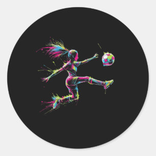Buntes Neon-Mädchen-Fußball-Kunst-Splash-Sport-Des Runder Aufkleber