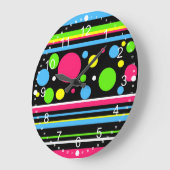 Buntes Neon Stripes Polka-Punkt-Rosa-aquamarines Große Wanduhr (Winkel)