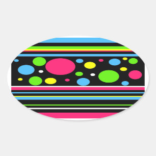 Buntes Neon Stripes Polka-Punkt-Rosa-aquamarines Ovaler Aufkleber