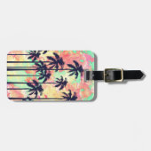 Buntes NeonAquarell mit schwarzen Palmen Gepäckanhänger (Vorderseite horizontal)