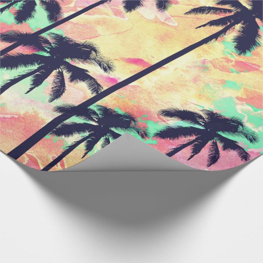 Buntes NeonAquarell mit schwarzen Palmen Geschenkpapier (Ecke)