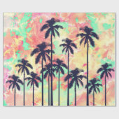 Buntes NeonAquarell mit schwarzen Palmen Geschenkpapier (Flach)