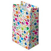 Buntes Neondrogen-Muster Kleine Geschenktüte (Rückseite Schrägansicht)