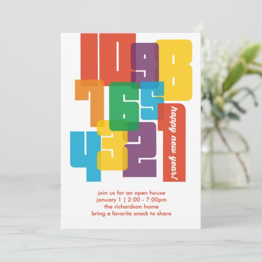 Buntes neues Jahr Einladung (Stehend Vorderseite)