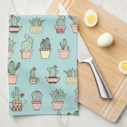 Buntes niedliches Kaktus-in der Hand gezeichnetes Küchentuch (Viertel Falte)