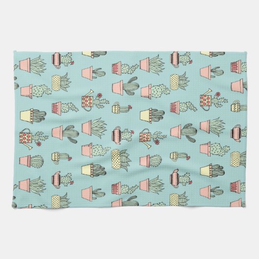 Buntes niedliches Kaktus-in der Hand gezeichnetes Küchentuch (Horizontal)