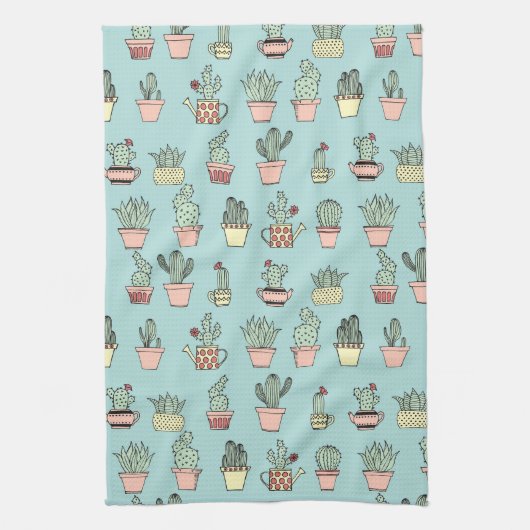 Buntes niedliches Kaktus-in der Hand gezeichnetes Küchentuch (Vertikal)