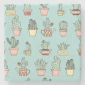 Buntes niedliches Kaktus-in der Hand gezeichnetes Steinuntersetzer (Vorderseite)