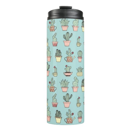 Buntes niedliches Kaktus-in der Hand gezeichnetes Thermosbecher (Vorderseite)