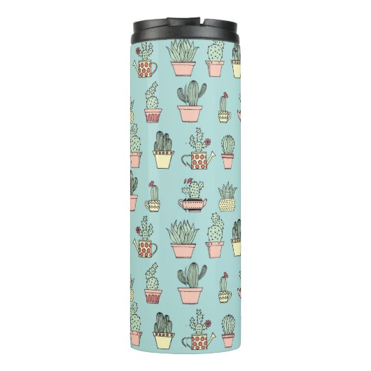 Buntes niedliches Kaktus-in der Hand gezeichnetes Thermosbecher (Rückseite)