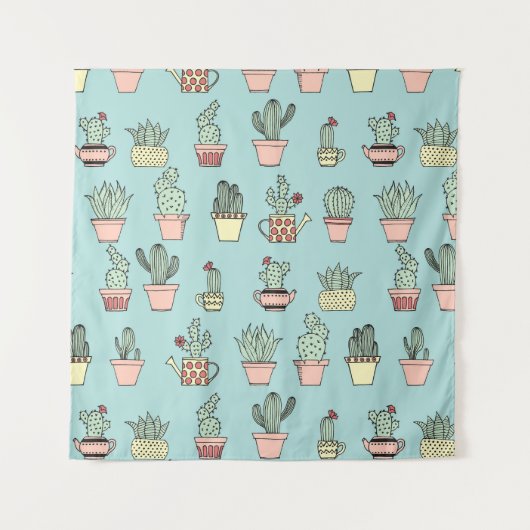 Buntes niedliches Kaktus-in der Hand gezeichnetes Wandteppich (Vorderseite (Horizontal))