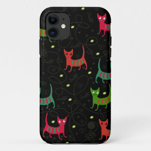 Buntes niedliches Katzen-u. Fisch-Knochen-Muster iPhone 11 Hülle