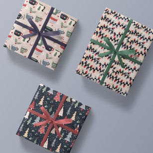 buntes niedliches Weihnachtstrickpack Set Geschenkpapier Set