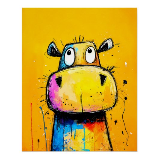 buntes Nilpferd im Pop-Art Comic Stil Poster (Vorderseite)