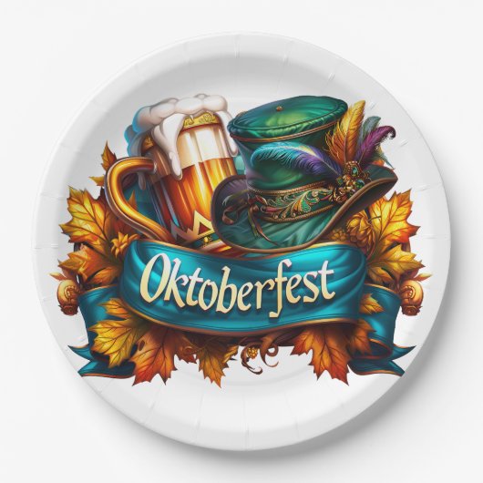 Buntes Oktoberfest Pappteller (Vorderseite)
