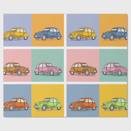 Buntes Oldtimer 2cv Ente Muster Geschenkpapier (Flach)