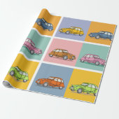 Buntes Oldtimer 2cv Ente Muster Geschenkpapier (Ungerollt)