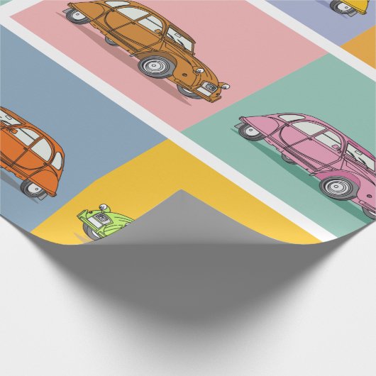 Buntes Oldtimer 2cv Ente Muster Geschenkpapier (Ecke)