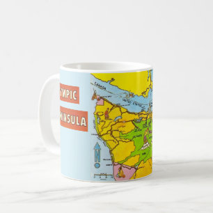 Buntes Olympic Peninsula Karte Mug Kaffeetasse