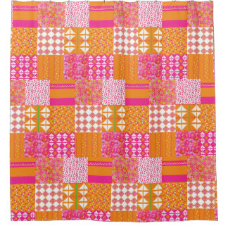 Buntes orange-pinkfarbenes Blumen-Patchwork-Duschv Duschvorhang