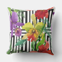 Buntes Orchideen-Blumen-Wasserfarbe-Muster Kissen