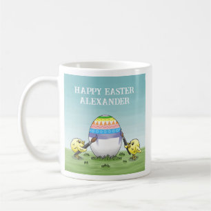 Buntes Osterei wird von den Hühnern bemalt Kaffeetasse