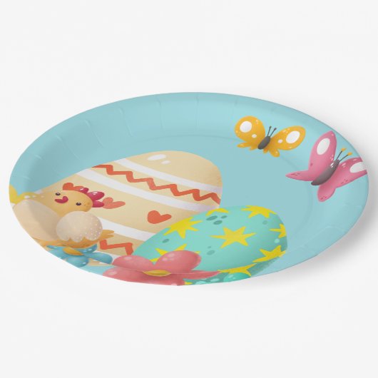 Buntes Ostereier Pappteller (Schrägansicht)