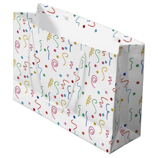 Buntes Party-Konfetti-Muster Große Geschenktüte (Vorderseite Schrägansicht)