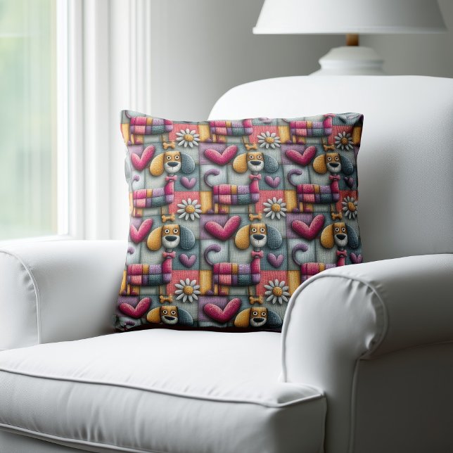 Buntes Patchwork-Hundemuster Kissen (Von Creator hochgeladen)