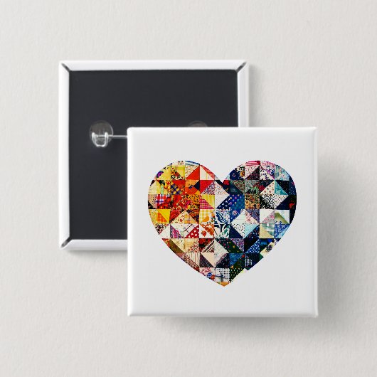 Buntes Patchwork-Steppdecken-Herz Button (Vorne & Hinten)