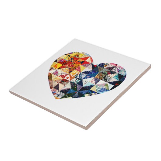 Buntes Patchwork-Steppdecken-Herz Fliese (Seite)