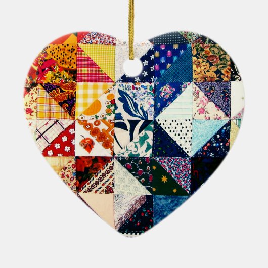 Buntes Patchwork-Steppdecken-Herz Keramikornament (Hinten)
