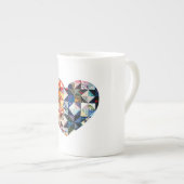 Buntes Patchwork-Steppdecken-Herz Porzellantasse (Vorderseite Rechts)