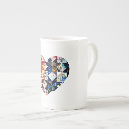 Buntes Patchwork-Steppdecken-Herz Porzellantasse (Vorderseite Rechts)
